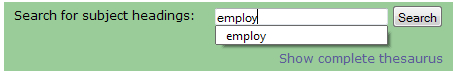 example of thesaurus search bar and searching for the term employment