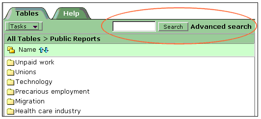 example of searching for relevant statistical tables using thesaurus key terms