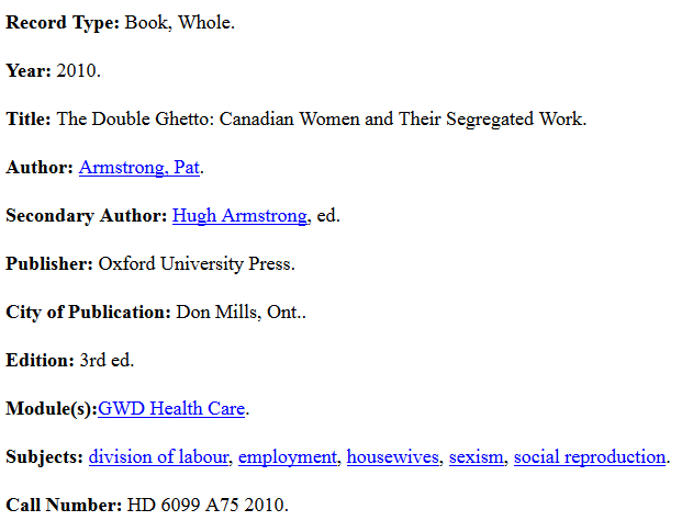 example of an extended library search result that lists multiple bibliographic fields