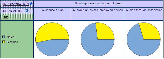 pie graph displaying the source of medical insurance coverage for unincorporated self-employment without employees for men and women 