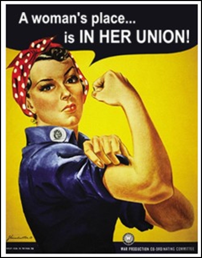 image of Rosie the Riveter aimed at women in the World War II war effort