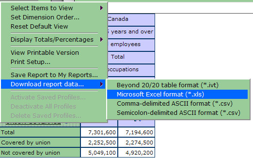 example of downloading statistical data into excel to perform custom calculations