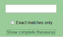 thesaurus search option to select show complete thesaurus